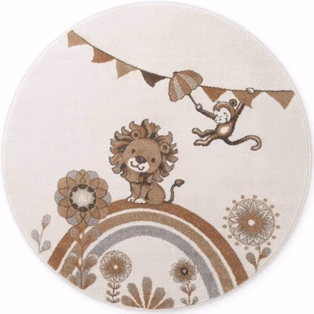 Villeroy & Boch Roar Lion Boho Kids Round Rug in Beige, Diameter: 160 cm