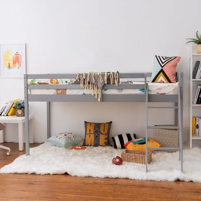 Kosy Koala Grey Pine Mid Sleeper Cabin Loft Bunk Bed for Children, W/D/H: 90 x 190 x 91.44 cm