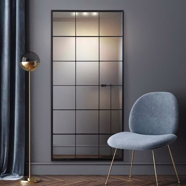 MirrorOutlet The Fenestra Black Window Leaner Mirror, Black, H 174 x W 85 cm