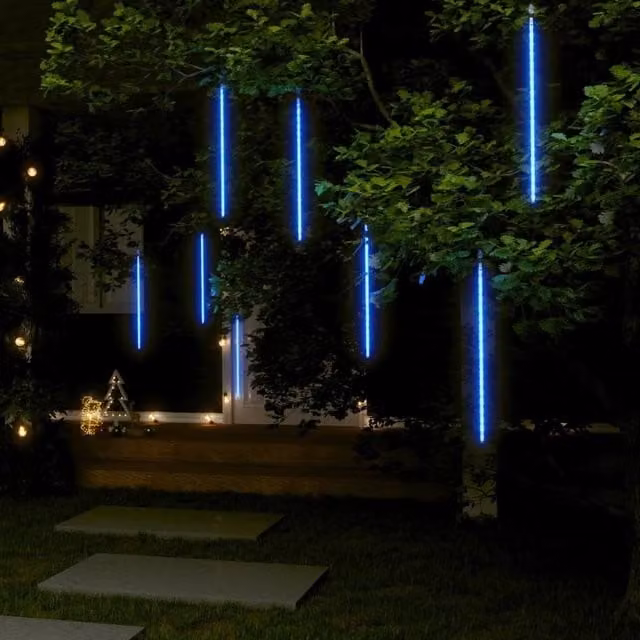 Berkfield Home Blue Meteor Icicle LED Lights, 8 Pieces, 288 LEDs, 50 cm