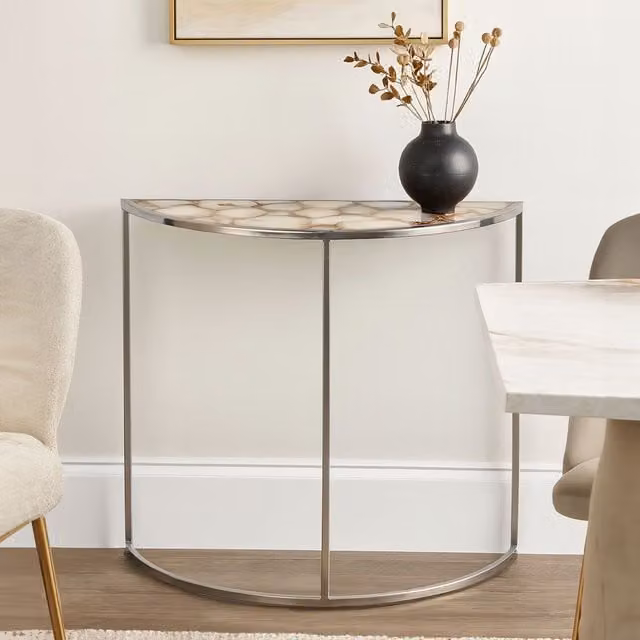 Orsina Modern Half Moon Console Table with White Agate Stone Top, W/D/H: 120 x 31 x 80 cm