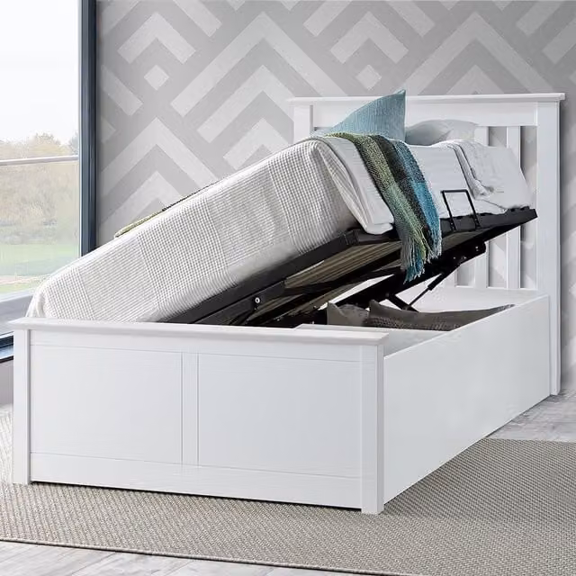 Bedmaster Francis White Wooden Ottoman Bed with Lift Up Base