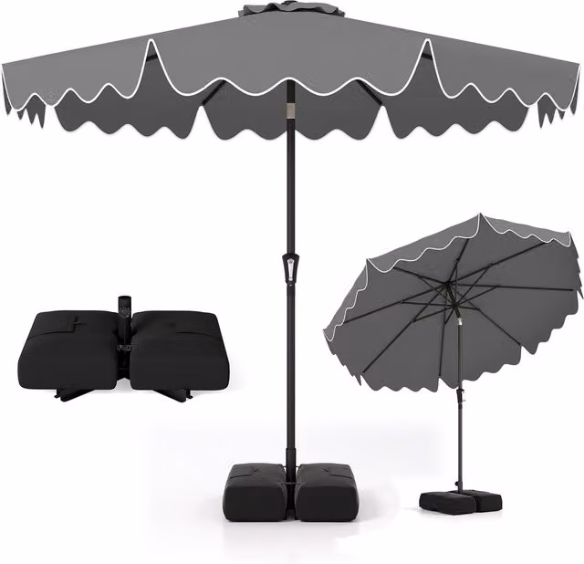 COSTWAY Heavy-Duty 8 Ribs Market Sun Shade Canopy with Tilt in Grey
