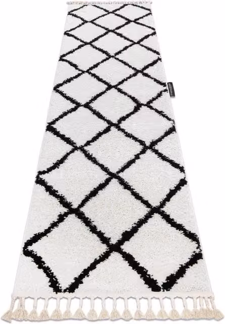 RugsX Berber Runner in White, Geometric Boho Rectangular Polypropylene Rug, W: 70 cm, L: 300 cm