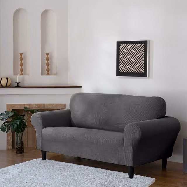 Delby Grey Stretch Elastic Sofa Cover for 2 Seater Sofas