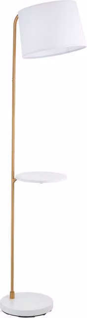 First Choice Lighting Newbury Adjustable Floor Reading Lamp in Brushed Brass and White Fabric