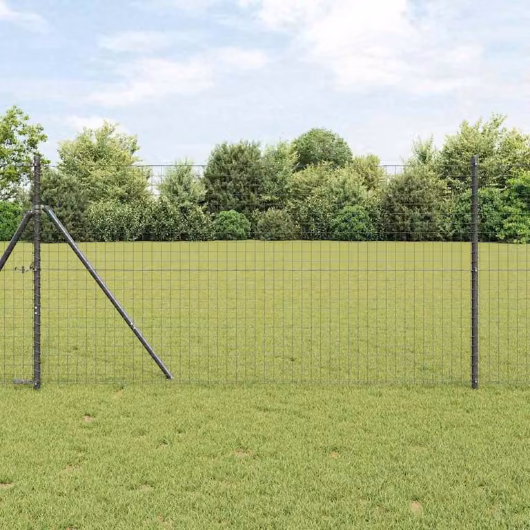 Berkfield Home Set of 13 Round Grey Galvanised Steel and Plastic Fence Posts, Height: 150 cm