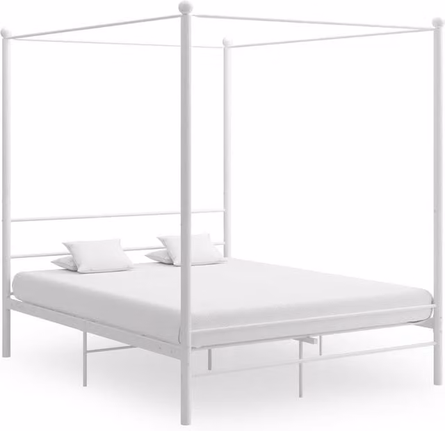 Berkfield Home White Metal Canopy Bed Frame W/D/H: 160 x 200 cm