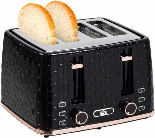 Rolipo Black Honeycomb 4 Slice Toaster, 1600W with 7 Browning Levels