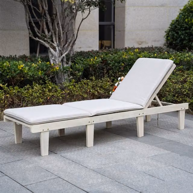 Abrihome Acacia Wood Outdoor Lounger and Side Tray Set in Natural Wood