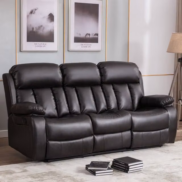 More4Homes Chester 3 Seater Manual High Back Bonded Leather Recliner Sofa in Brown