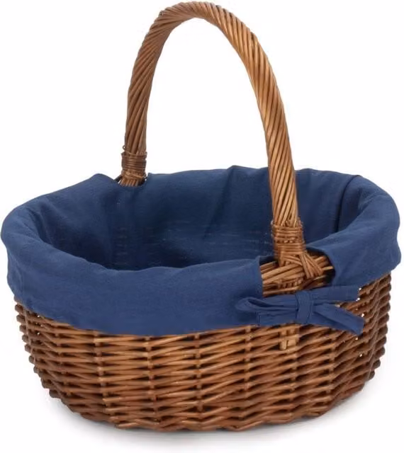 Red Hamper Navy Blue Wicker Oval Shopping Basket with Cotton Lining and Handles W/D/H: 30 x 25 x 13 cm