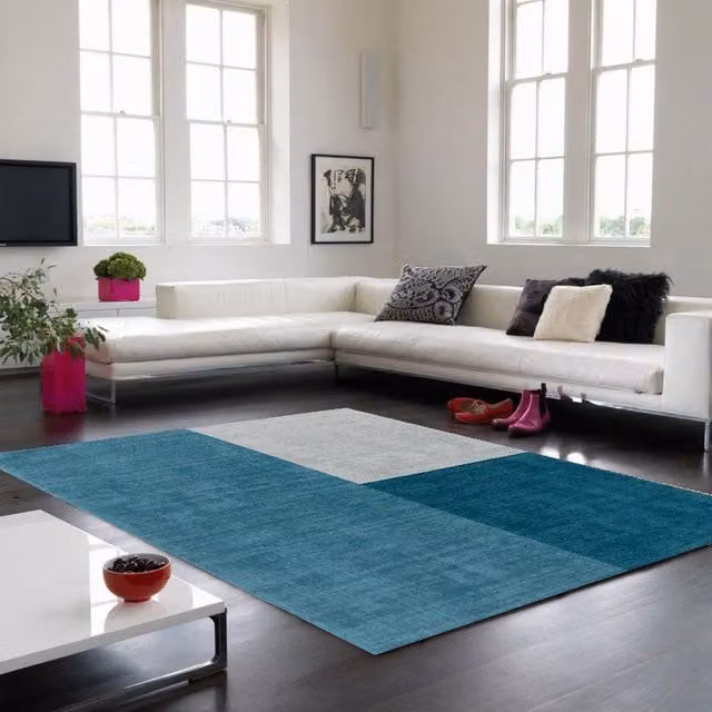 The Rug Shop UK Petrol Teal Geometric Wool Rug, W: 160 cm, D: 230 cm