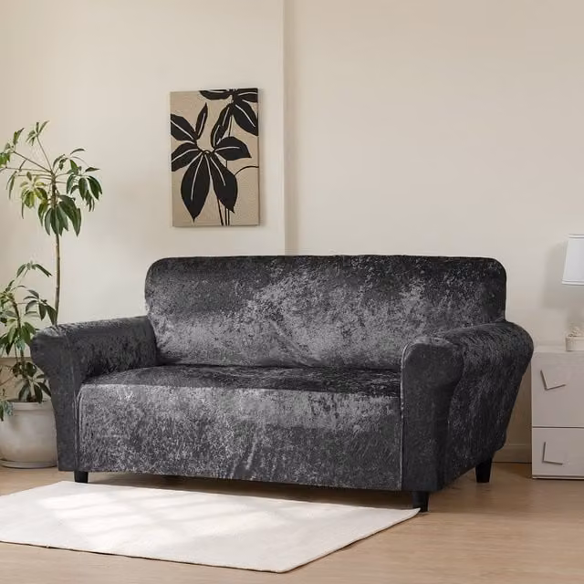 Home Republic Grey Crushed Velvet Stretch Armchair Cover