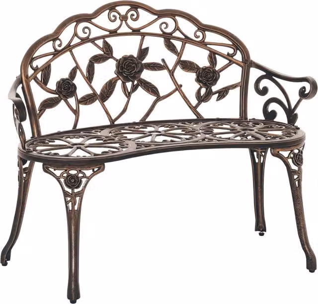 Outsunny Cast Aluminium Garden Bench in Bronze Finish, Weatherproof Outdoor Patio Loveseat with Armrests