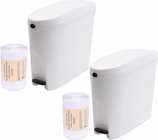ProKleen White Plastic Pedal Sanitary Bin with Liners, 4 Pack