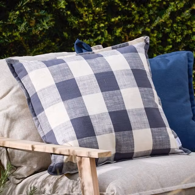 Make It A Home Chesil Check Blue Cotton Square Outdoor Cushion