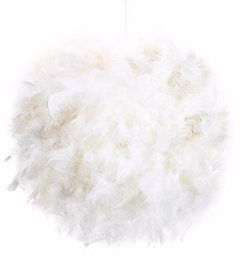 Happy Homewares Modern White Real Feather Decorated Round Pendant Light Shade, Diameter: 40 cm