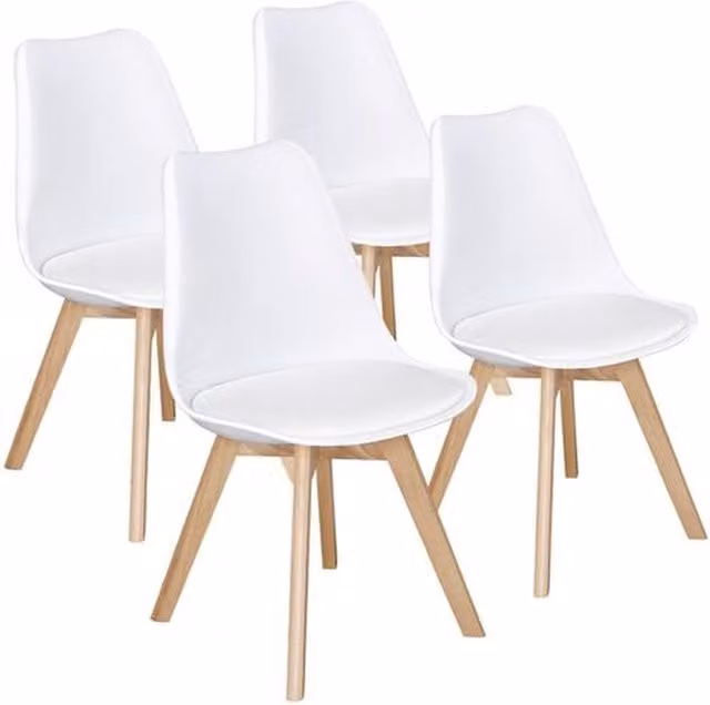 Kosy Koala Set of 4 White Tulip Dining Chairs with Wood and Plastic Construction