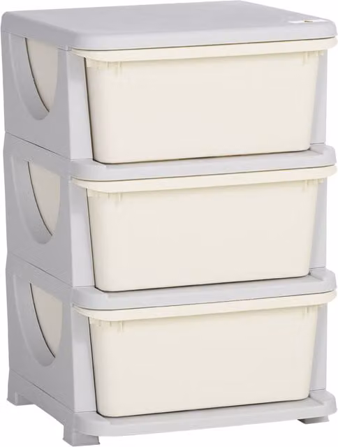 HOMCOM 3-Tier White Toy Storage Box with Removable Plastic Bins for Childrens Bedrooms and Playrooms