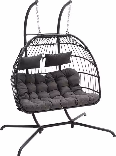 The Hot Sale Modern 2 Seater Outdoor Hanging Egg Chair in Grey with Cushions