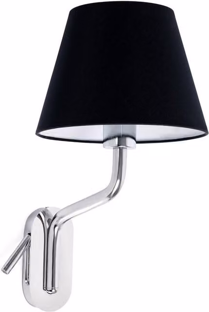 Eterna Adjustable Modern Wall Reading Lamp with Black Fabric Shade and Chrome Finish