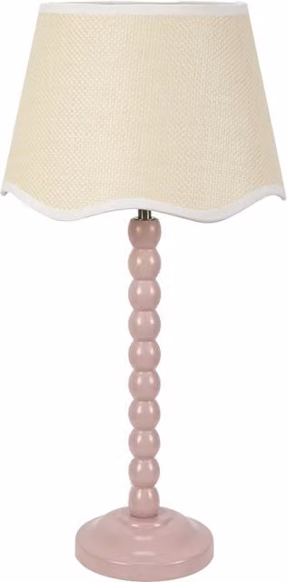 ValueLights Bobbins Table Lamp with Rose Pink Ceramic Base and White Fabric Scallop Shade