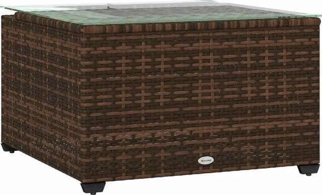 Outsunny Brown Rattan Square Garden Side Table with Glass Top, W/D/H: 62 x 62 x 38 cm