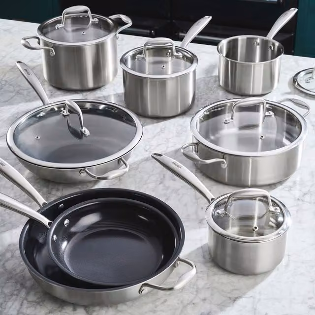Cooks Professional 8-Piece Tri-Ply Stainless Steel and Ceramic Cookware Set in Silver, 28cm