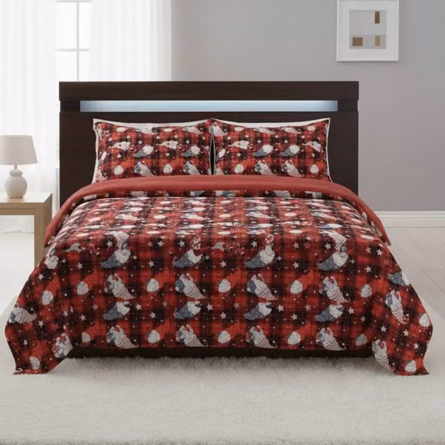 Snug City Red Gonk Christmas Teddy Fleece Duvet Cover and Pillowcase Set