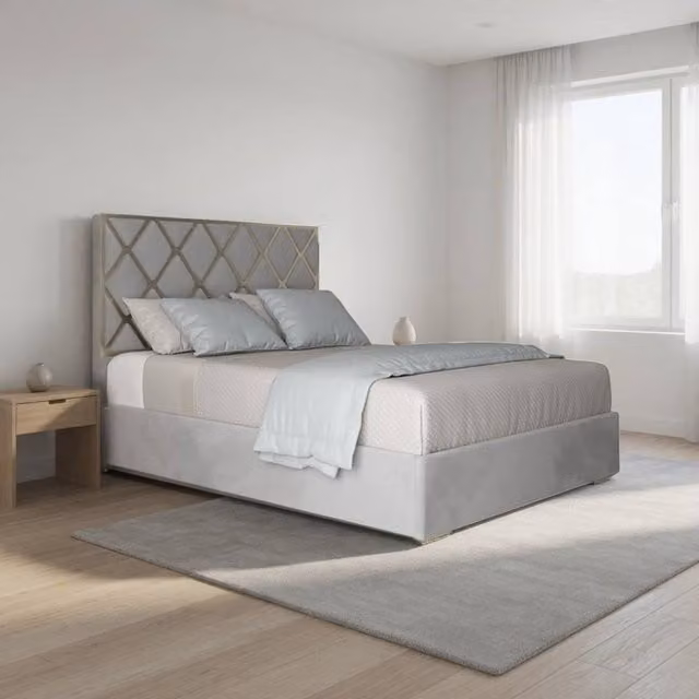 Casani Sudbury Upholstered Velvet Designer Bed Frame in Grey with Metal Details, Size: King (W/D/H: 180 x 174 x 127 cm)