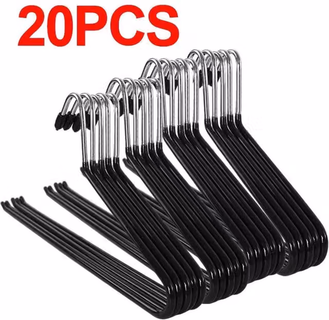 FLAVORA 20-Piece Metal Non-Slip Open-End Trouser Hangers in Black, W: 100 cm, D: 15 cm