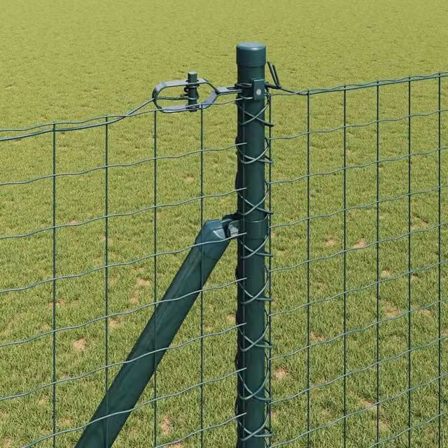 vidaXL Green Galvanised Steel Round Fence Posts with Spike, 7 Pieces, Height: 170 cm, Diameter: 32 mm