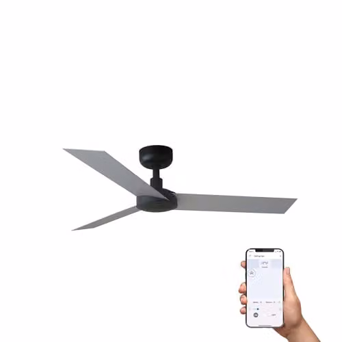 FARO Barcelona Ceiling Fan in Black and Grey with App Control and Aluminium Finish
