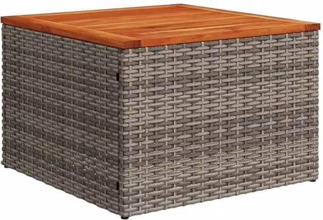 Berkfield Home Grey Poly Rattan and Acacia Wood Garden Table W/D/H: 55 x 55 x 37 cm