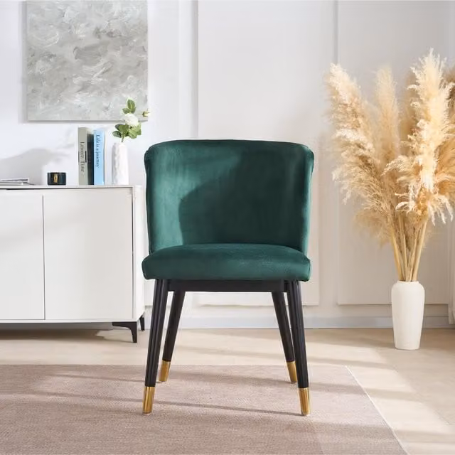 Life Interiors Sofina Modern Velvet Dining Chairs with Tufted Back and Wooden Frame, Green