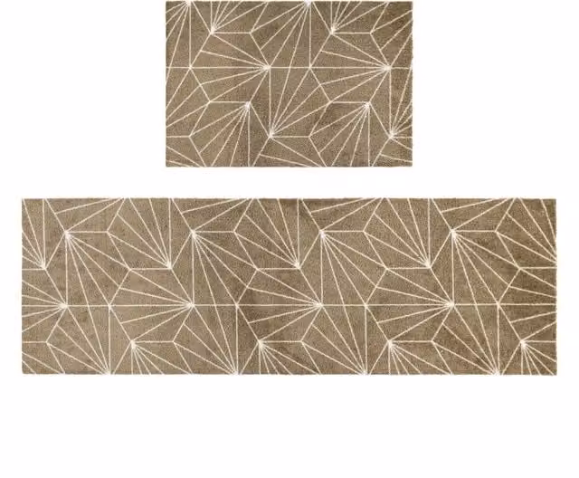 JVL Brown Geo Machine Washable Entrance Mega Mat and Runner