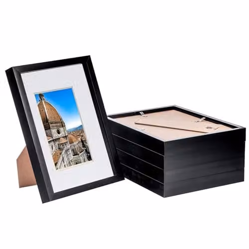 Nicola Spring Pack of 5 Black Rectangular 3D Shadow Box Frames with Grey A5 Mounts for A4 Display