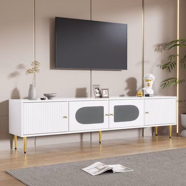 Tokpiedi Modern White Sleek Media Console and Storage Sideboard Unit