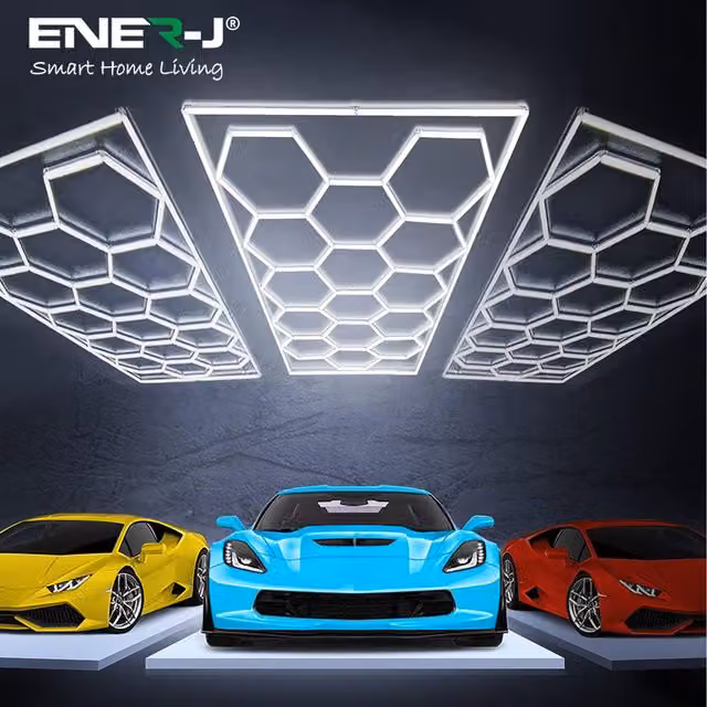 ENERJ 600W Car Showroom Lights with 14 Hexagon Design, Frame and CCT Switch, White