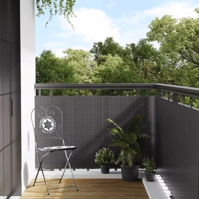 Berkfield Home Anthracite Poly Rattan Balcony Screen, W: 300 cm, H: 80 cm