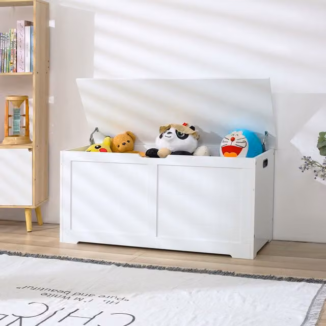Xample Childrens Wooden Toy Box Chest in White with Soft Close Lid