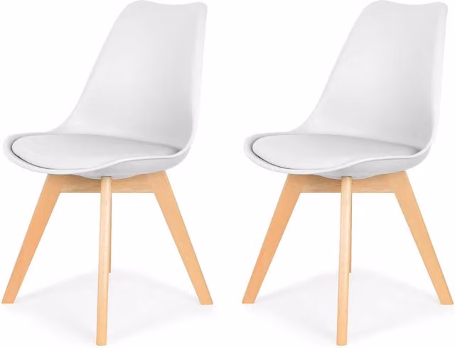 IHANA Dining Chair with Cushioned Seat and Solid Beech Wood Legs in White and Blue