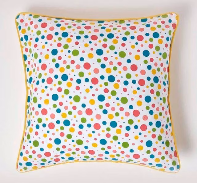 Homescapes Multicolour Polka Dot Cotton Square Cushion Cover, W/D/H: 30 x 30 x 30 cm