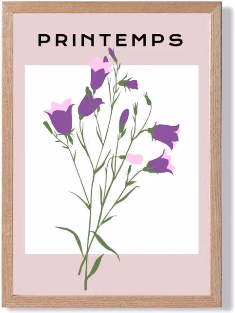 ARTZE Purple Wildflower Botanical Illustration Framed Print with Oak Frame