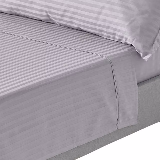 Homescapes 330 Thread Count Egyptian Combed Cotton Mako Satin Striped Flat Sheet, Grey, W: 200 cm x L: 200 cm