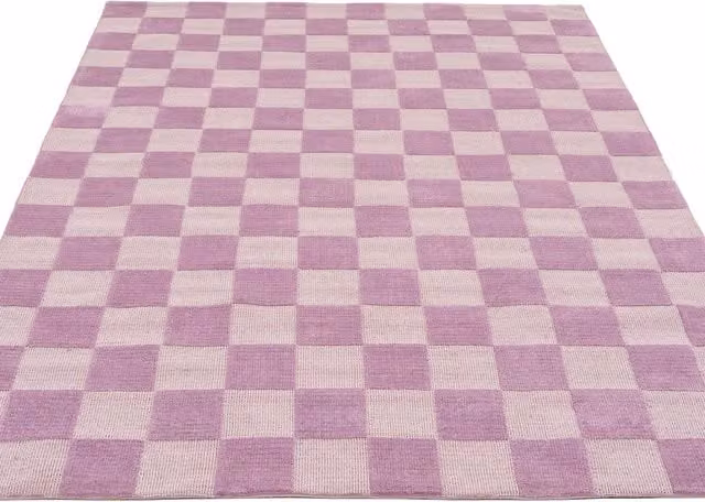 The Rug House Purple and Beige Retro Checkerboard Hand Tufted Wool Living Area Rug, Width: 230 cm