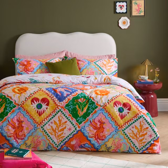 Make It A Home Seraphine Reversible Graphic Duvet Cover Set, Pink and Multicolour, 200 x 200 cm
