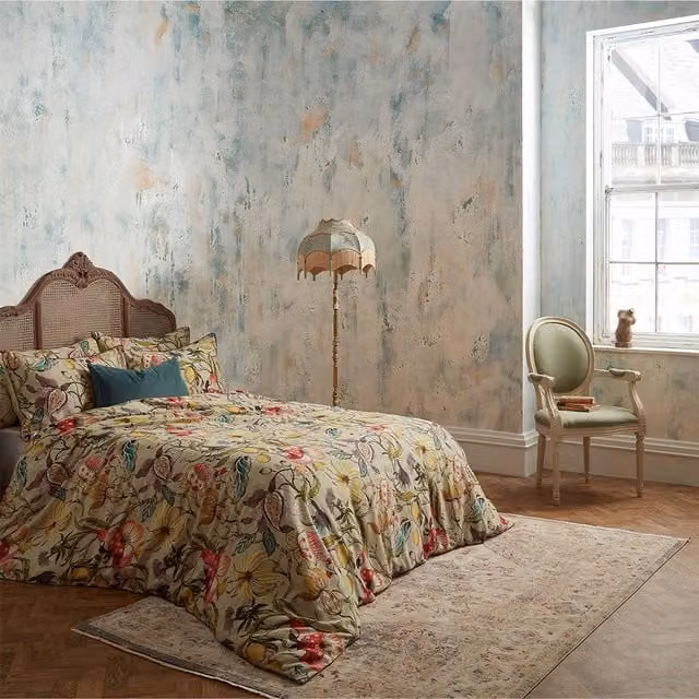Edinburgh Weavers Morton Floral Reversible Mako Satin Cotton Duvet Cover Set, Yellow Multicolour, W: 140 cm, L: 200 cm