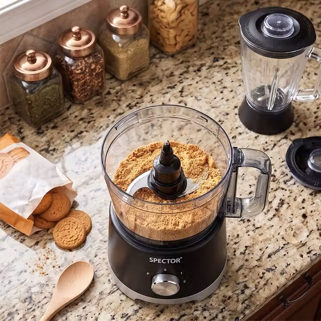 Spector 1500W Food Processor with 2.5L Bowl and 1.5L Glass Jug, 2-Speed and Pulse, Black